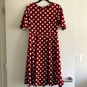 Red polka dot a line dress